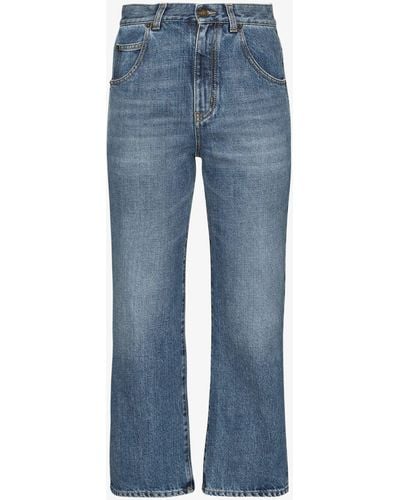 Saint Laurent '70s Straight Leg Cropped Jeans - Women's - Cotton - Blue