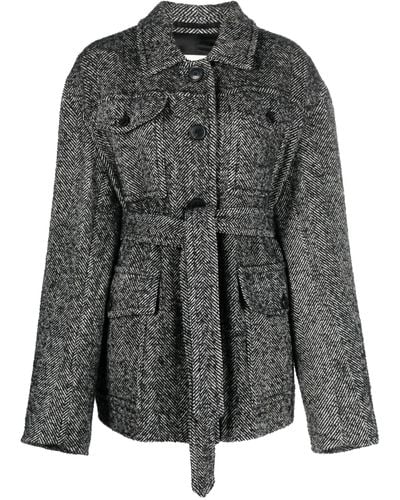 Dries Van Noten Vado Belted Herringbone Jacket - Women's - Polyamide/wool/polyester/cottoncupro - Black