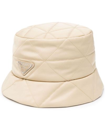 Prada Triangle-Logo Quilted Bucket Hat - Natural