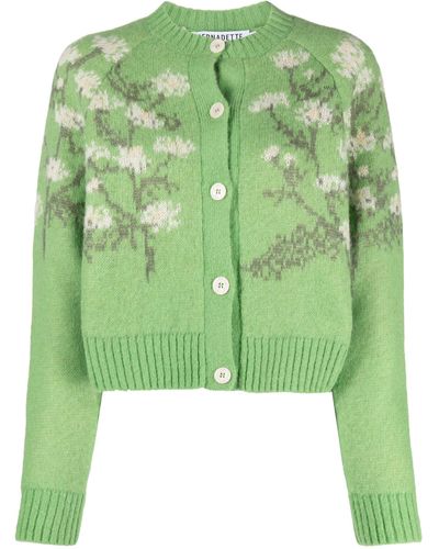 BERNADETTE Claudia Floral-intarsia Wool Cardigan - Women's - Alpaca Wool/mohair/wool/recycled Nylonpolyamide - Green