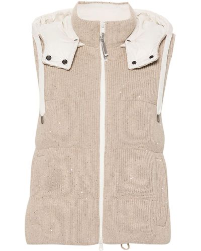 Brunello Cucinelli Neutral Sequin Padded Gilet - Women's - Polyester/cotton/nylon/goose Feather - Natural