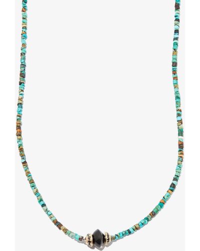 Luis Morais 14k Yellow Turquoise And Onyx Beaded 26 Inch Necklace - Metallic