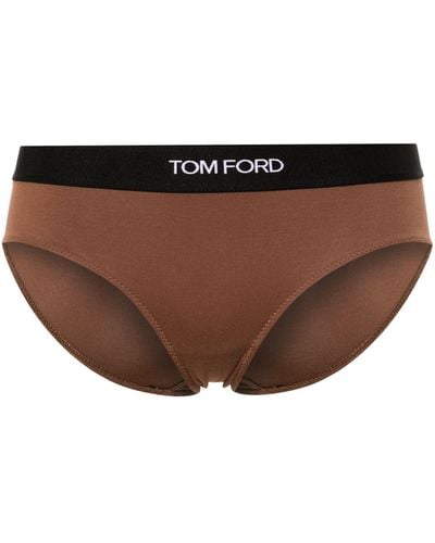 Tom Ford Logo-waistband Jersey Briefs - Women's - Elastane/modal - Brown