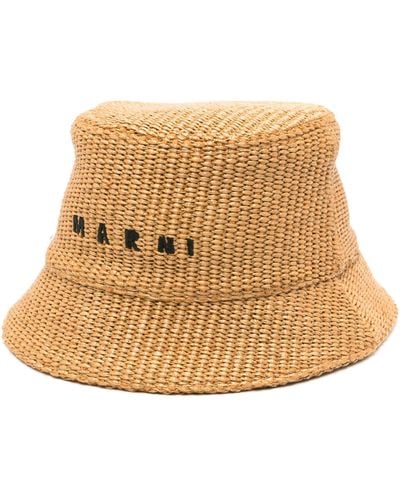 Marni Logo-embroidered Raffia Bucket Hat - Natural