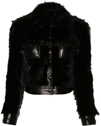 Tom Ford Shearling-trim Leather Jacket - Women's - Polyester/lambskin/silk/sheep Skin/shearling - Black
