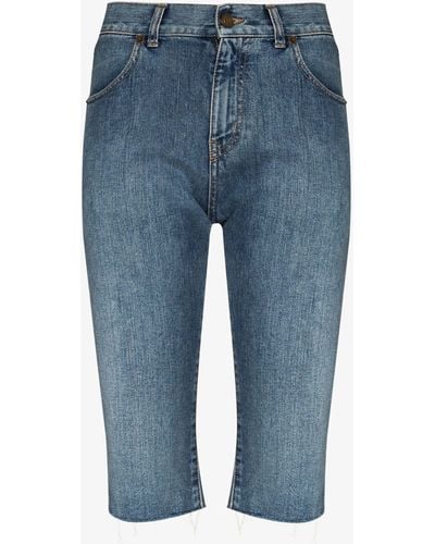 Saint Laurent High-rise Denim Shorts - Women's - Leather/cotton - Blue