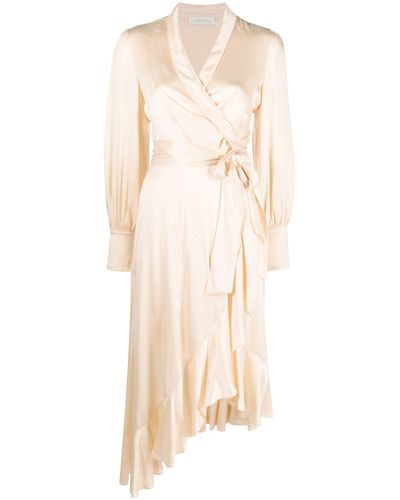 Zimmermann Neutral Wrap Design Silk Midi Dress - Women's - Silk - Natural