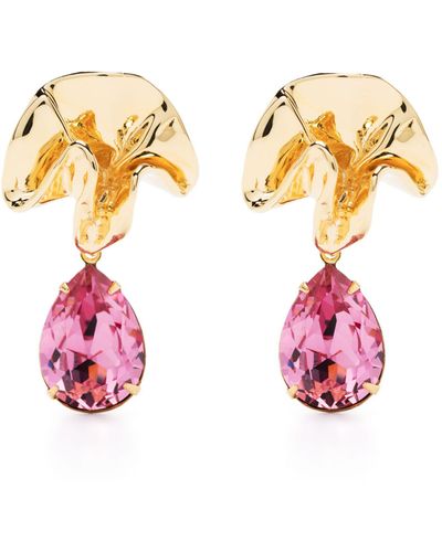 Sterling King -tone Delphinium Crystal Drop Earrings - Pink