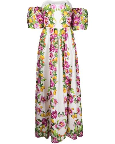 Borgo De Nor Pink Juliet Floral Print Off-shoulder Maxi Dress - Women's - Cotton - White