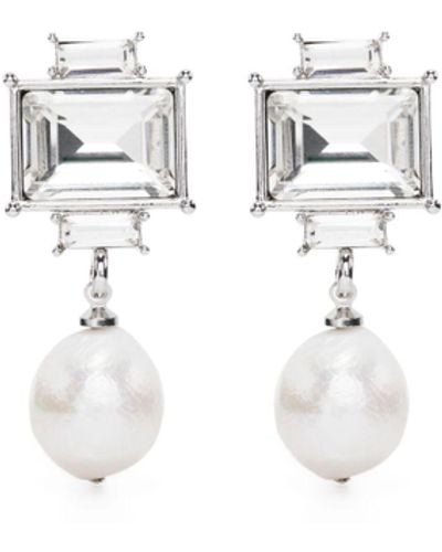 Kenneth Jay Lane Silver-tone Crystal Pearl Drop Earrings - White