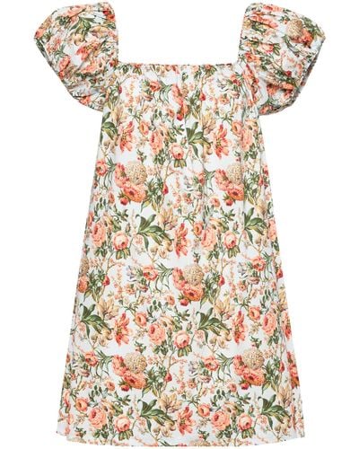 Doen Dôen - Multicolor Floral-print Cotton Mini Dress - Women's - Cotton - White