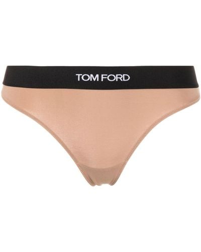 Tom Ford Pink Logo Tape Thong - Women's - Elastane/modal - Natural