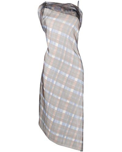 Ferragamo Plaid Check Organza Dress - Women's - Polyester - Gray