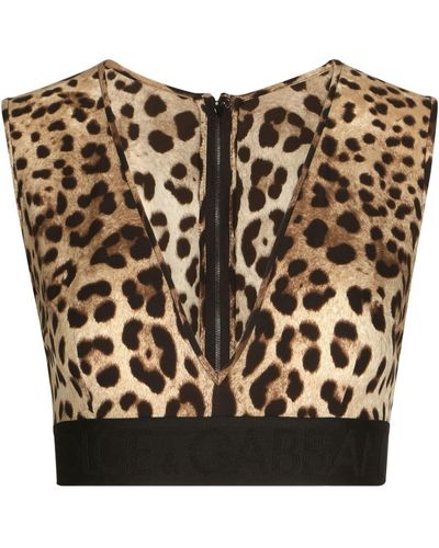 Dolce & Gabbana Leopard Print Crop Top - Women's - Silk/elastane - Black