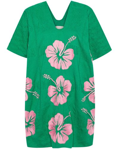 Pippa Holt Hibiscus-embroidery Cotton Kaftan - Women's - Cotton - Green