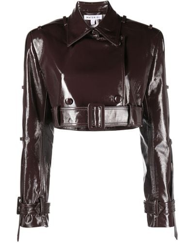 Matériel Cropped Vinyl Biker Jacket - Women's - Polyester - Black