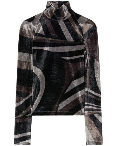 Emilio Pucci Grey Iride-print Top - Women's - Polyamide/rayon - Black