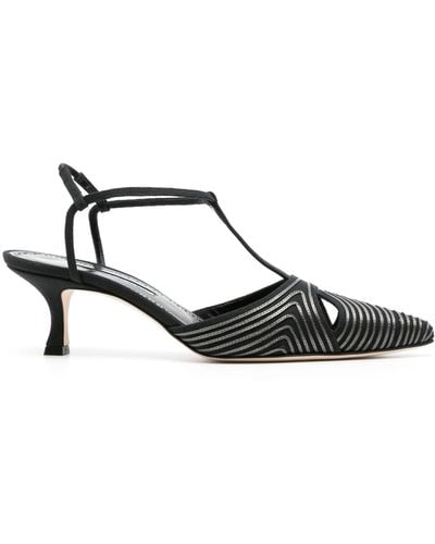 Manolo Blahnik Turgimod 50mm Cotton T-bar Court Shoes - Women's - Calf Leather/fabric - Black