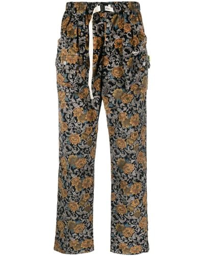 Advisory Board Crystals Floral-jacquard Cotton Trousers - Black