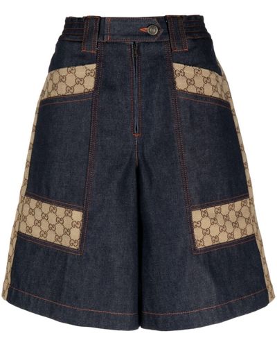 Gucci GG-panel Denim Bermuda Shorts - Blue