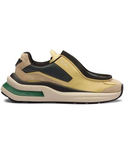 Prada Systeme Brushed Leather Trainers With Bike Fabric And Suede Elements - Natural
