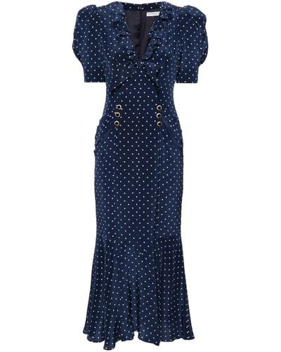 Alessandra Rich Polka Dot Silk Midi Dress - Women's - Cupro/silk/polyamide - Blue