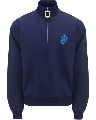 JW Anderson Anchor Logo-appliqué Half-zip Sweatshirt - Blue