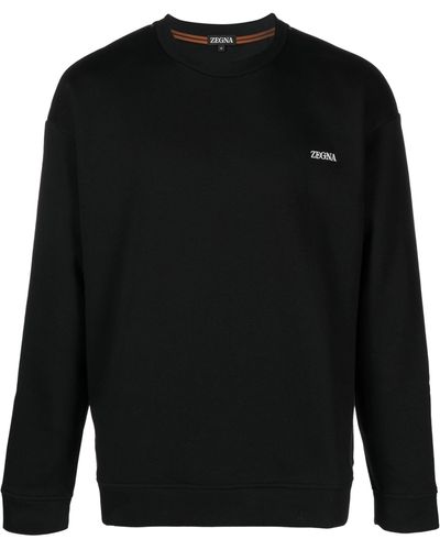 ZEGNA Embroidered-logo Cotton Sweatshirt - Black