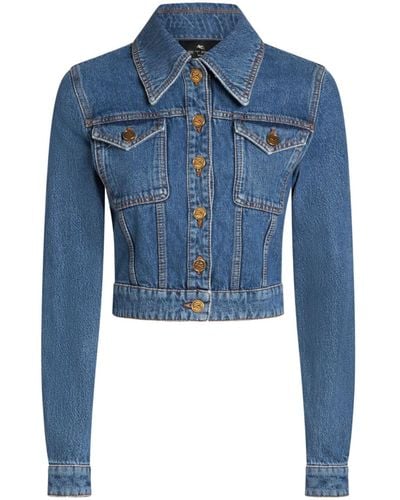 Etro Pegaso Denim Jacket With Embroidery - Blue