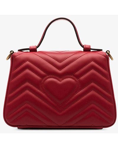 Gucci GG Marmont Small Leather Top Handle Satchel - Red