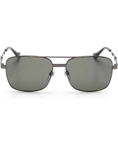 Gucci Web Stripe Square-frame Sunglasses - Gray