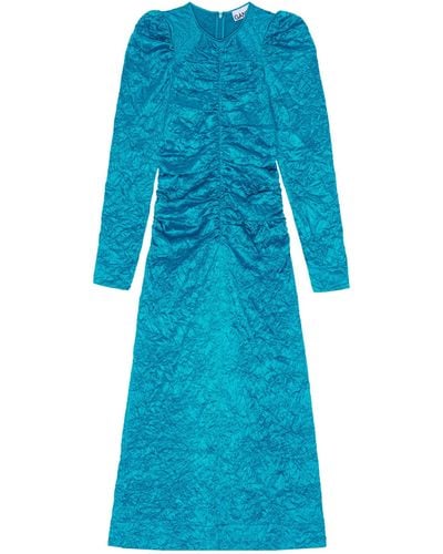 Ganni Satin Midi Dress - Blue