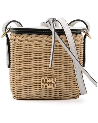 Miu Miu Neutral Woven-wicker Mini Basket Bag - Women's - Wicker/calf Leather - White