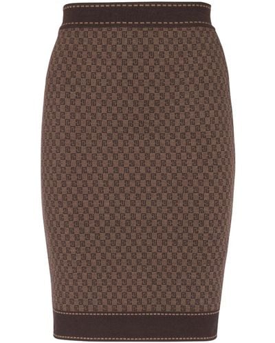 Balmain Monogram Mini Pencil Skirt - Brown