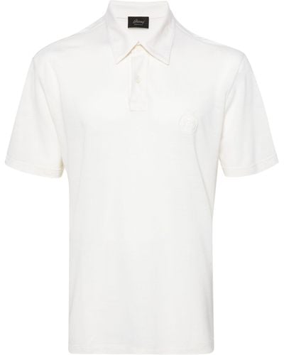 Brioni Neutral Logo-embroidered Wool Polo Shirt - White