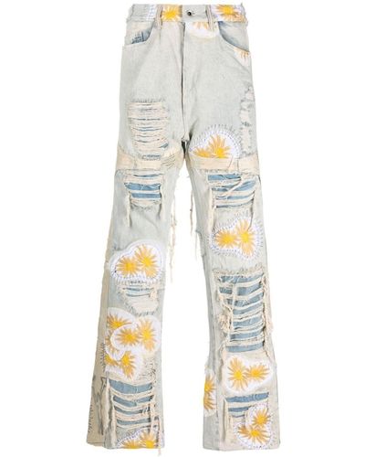 Who Decides War Embroidered Distressed Jeans - White