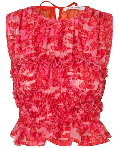 Cecilie Bahnsen Red Floral Jacquard Sleeveless Blouse