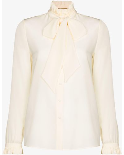 Saint Laurent Cream Tie Neck Silk Blouse - Women's - Silk - White