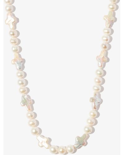 Hatton Labs Sterling Cross Pearl Necklace - Metallic