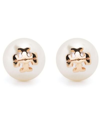 Tory Burch Logo-plaque Pearl Stud Earrings - Natural