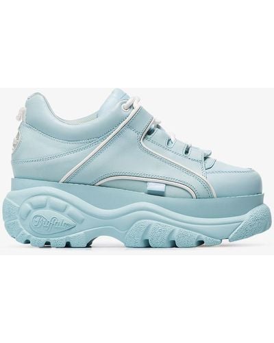 Buffalo Baby Blue Leather Chunky Platform Sneakers