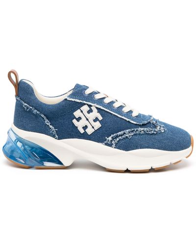 Tory Burch Good Luck Distressed-finish Denim Trainers - Blue
