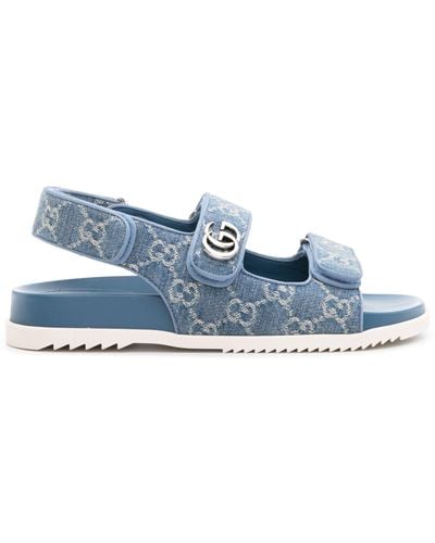 Gucci Double G GG Denim Sandals - Blue