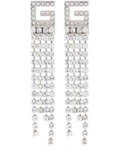 Gucci G-motif Diamante-embellished Palladium-plated Brass Drop Earrings - White