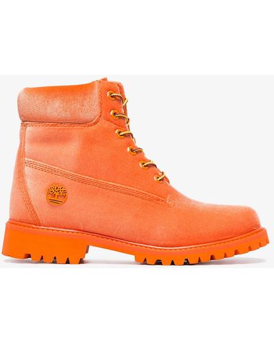Off-White c/o Virgil Abloh X Timberland Orange Velvet Boots