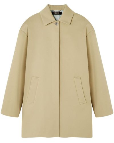 Versace Neutral Cotton Single-breasted Coat - Natural