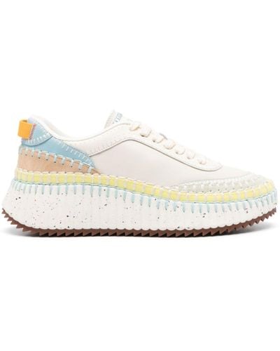Chloé Nama Embroidered Leather Low-top Trainers - White