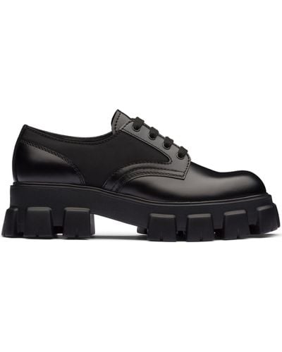 Prada Monolith Leather Lace-up Shoes - Black