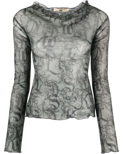 KNWLS Halcyon Gothic Lace Print Top - Grey
