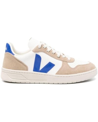 Veja V-10 Leather Trainers - Men's - Calf Suede/fabric/rubber/calf Leather - Blue